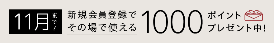 11月まで！新規会員登録でその場で使える1000ポイントプレゼント中！